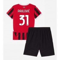 Maglia Calcio AC Milan Strahinja Pavlovic #31 Prima Divisa Bambino 2024-25 Manica Corta (+ pantaloncini)